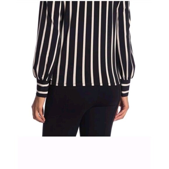 Adrianna Papell Blouse Size Medium Black Striped Vneck - Picture 4 of 12